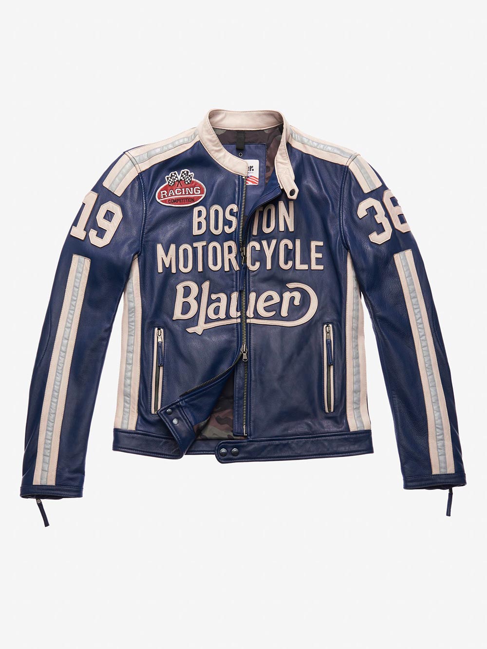 Blouson Cuir Moto Homme, Moto CE, Trike, Biker Veste, Bleu Vintage, Cafe  Racer