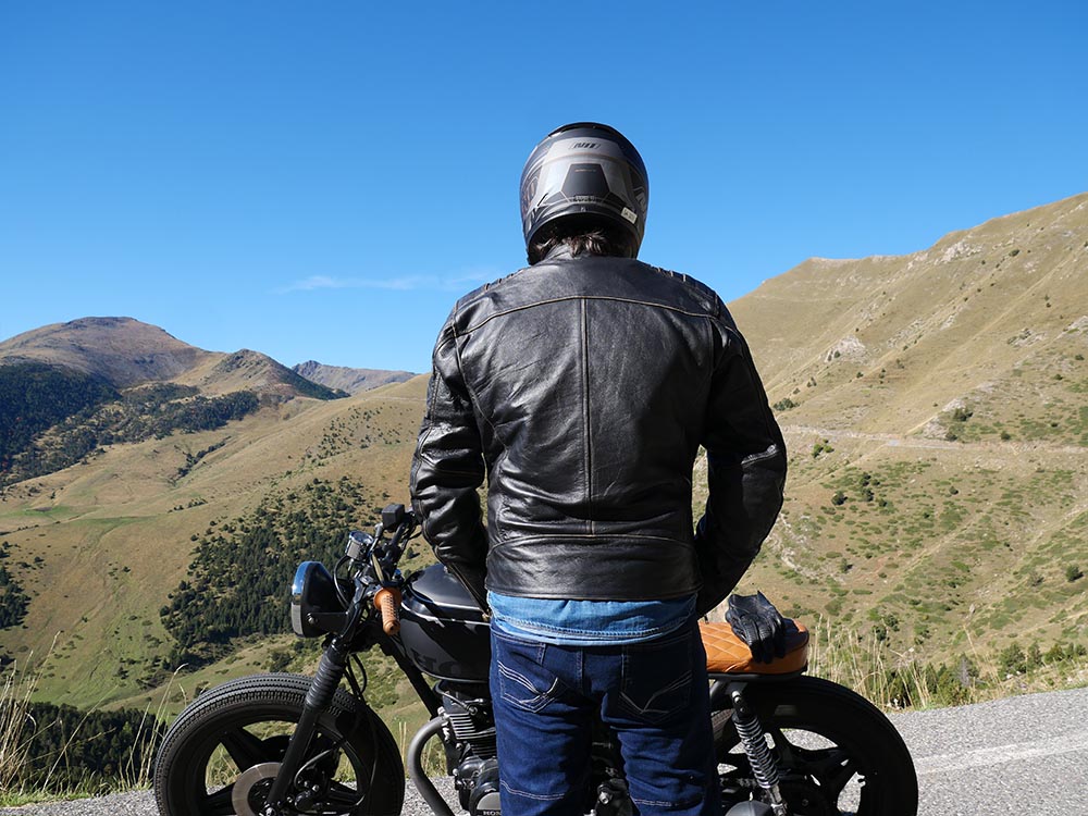 Blouson Cuir Moto Homme, Moto CE, Trike, Biker Veste, Bleu Vintage, Cafe  Racer