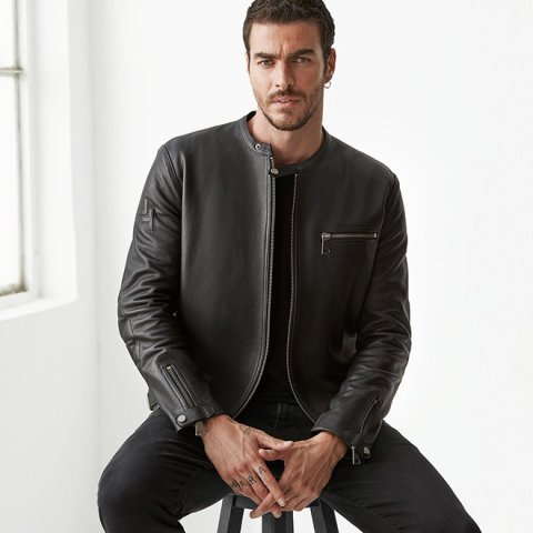 Blouson Motard Café Racer En Cuir D'agneau Véritable - Marque Zayn Leather, Noir, Neuf Avec étiquettes
