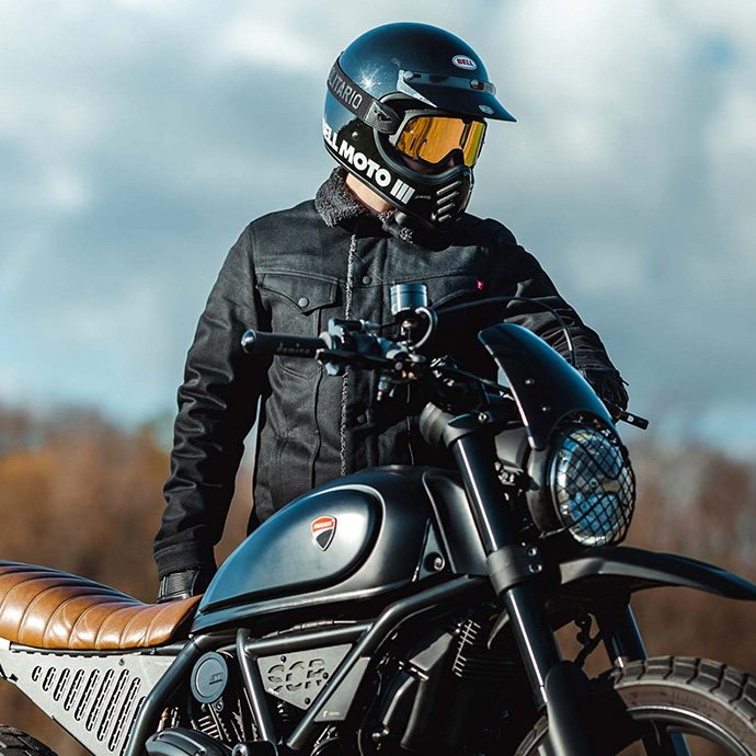 Veste Café Racer Rudsak - Denim Noir Avec Bordures Cuir, Taille M, Occasion Très Bon état, Style Moto